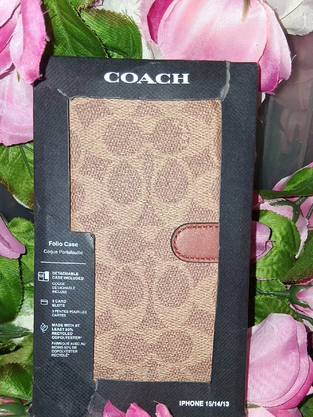 COACH Tan & Brown Signature Folio Phone Case